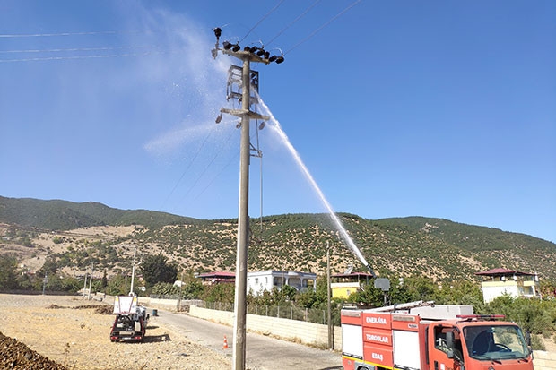 Yüksek gerilim hatlarında tazyikli su ile temizlik